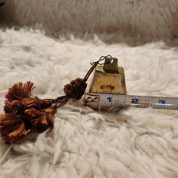 Vintage Hand-Painted Cast Iron Bell With Mushroom Design & Tassel - Picture 2 of 6